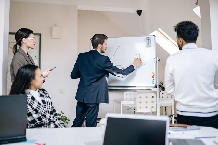 A team planning an engagement at a whiteboard